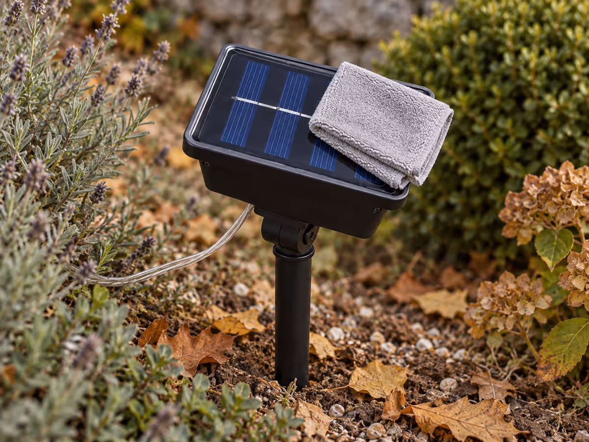 Essuyage de la surface d'un panneau solaire avec un chiffon sec